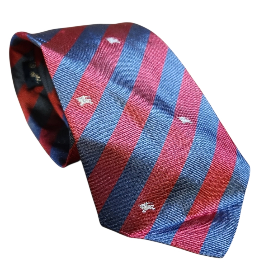 Burberry Silk Tie Blue Red Logo Classic Made in England Preppy Office Business